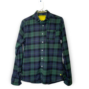 Descendant of Thieves Dres Ladro Flannel Button Down Shirt Men MEDIUM Green Blue
